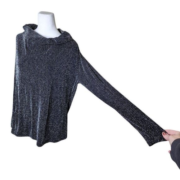 MIchael Kors Metallic Cowl Neck Silver Tunic Top Womens Size XL Black - Picture 2 of 10
